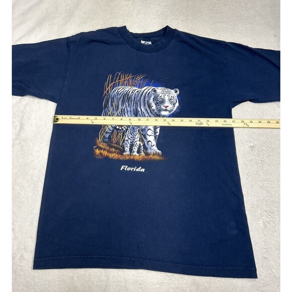 Vintage Y2K Navy Blue White Tiger Graphic T-shirt Men's Size Large - Picture 4 of 6